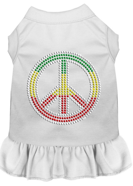 Rhinestone Rasta Peace Dress White XS